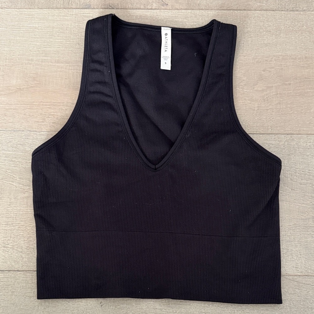 Athleta Black V-Neck Ribbed Tank Top